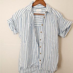 J Crew short sleeve button up blue and white stripes